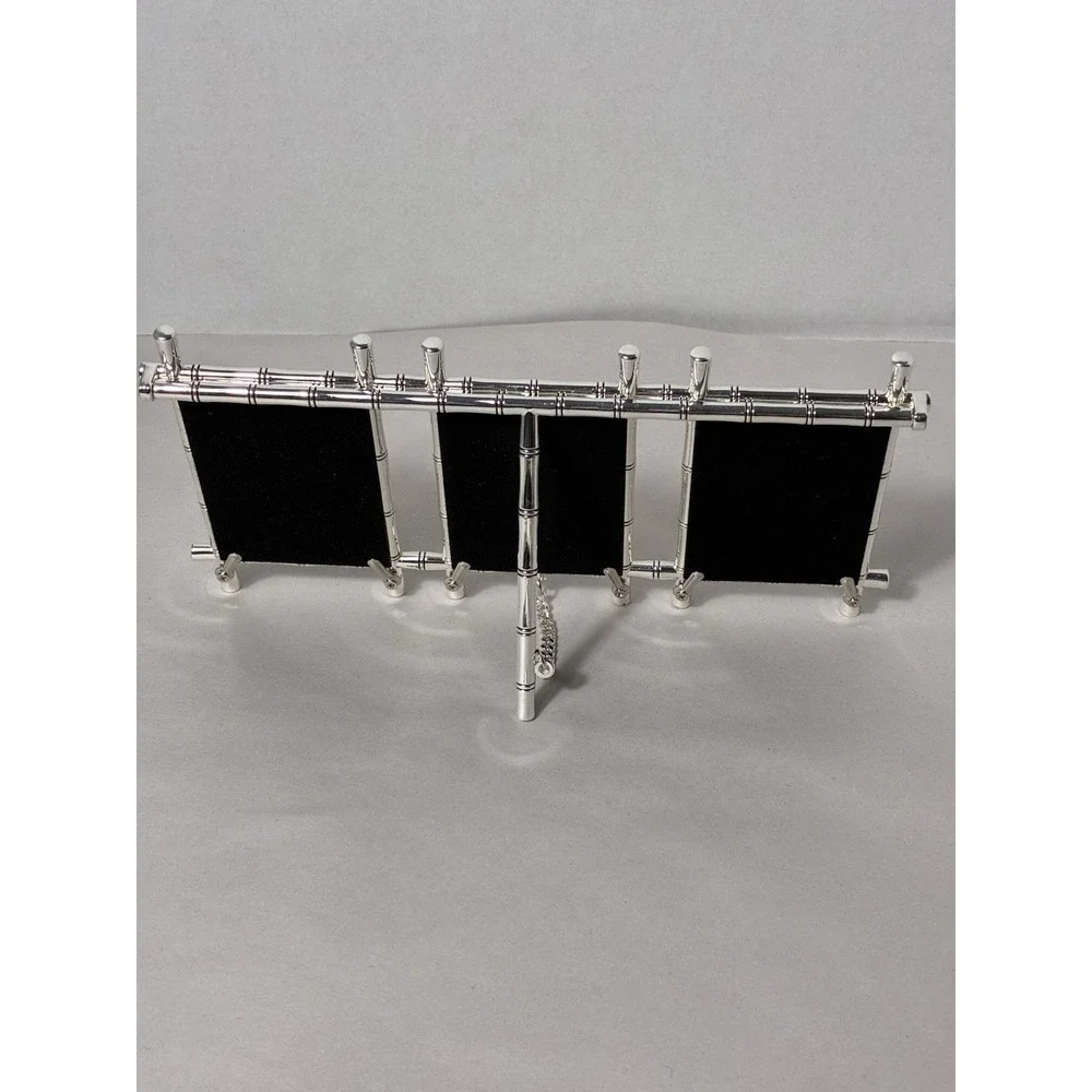 NEW Pottery Barn Silver Bamboo Picture Frame Silver Plated 3 Photo Small